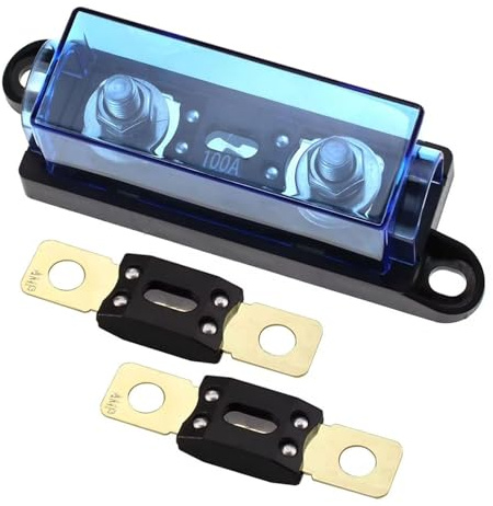 RKURCK 1-Wege-Mega/AMG-Sicherungshalter, 60 A, Bolz-Sicherung, M8, 5/16 Zoll (2 Stück 60 A Sicherungen + 1-Wege-Sicherungshalter, 100 A)