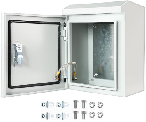 Waterproof Outdoor Electrical Box,IP56 steel construction Outdoor Junction Box shields your electrical components from dust, moisture, and harsh weather conditions. (Grey, 11.8×9.84×6.29)