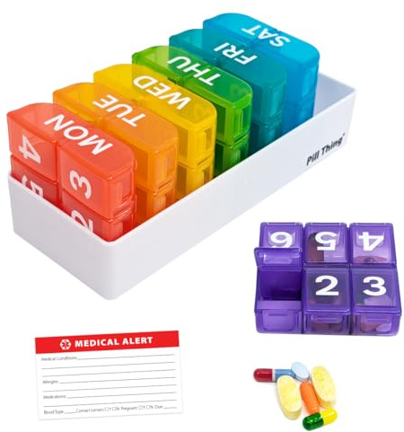 6 Times a Day, 7 Day Large Weekly Pill Organizer with Holder Tray, Vitamin, Medicine Box, Multicolor (6X a Day - 1 Pack)