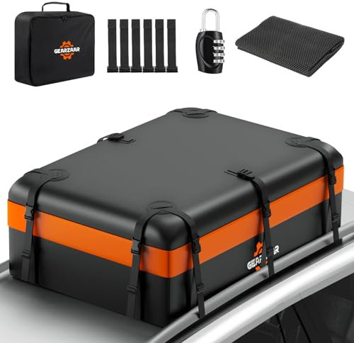 GEARCELL Car Roof Bag 21 Cubic Feet Waterproof 840D Rooftop Cargo Carrier Bag for All Cars with/Without Racks Includes Anti-Slip Mat Storage Bag Luggage Lock
