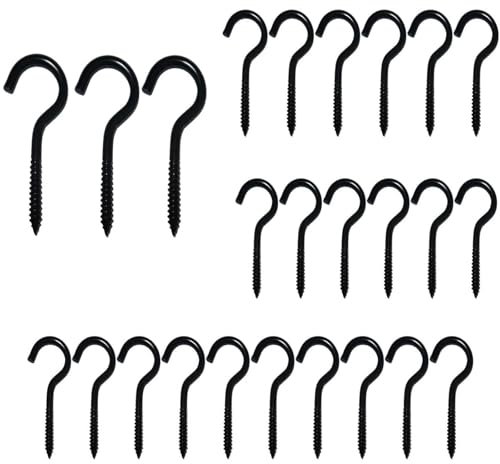 Criveple Gancio a vite nero, 25 pezzi, gancio a vite in acciaio inox, gancio da soffitto, gancio da avvitare per poltrona sospesa, amache, tende da sole, gancio soffitto (M4-40 mm)