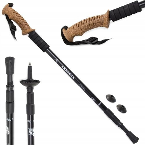 Trekkingstöcke mit Anti-Schock-System, Nordic Walking und Wandern, leichtes und robustes Aluminium, Nordic Walking Stöcke, mehrere Oberflächen und ausziehbar, 1 Paar, 135 cm (Schwarz - Kork)
