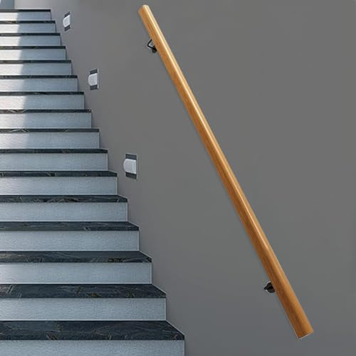DMCHENGMA Stair Handrail for Inside/Outside 1ft-15ft Hand Rails Steps Baluster Round Porch Railing Wall Mount Support Rod, Solid Wood Non-Slip Staircase Banister(2ft/60cm)