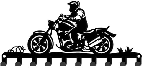 SUPERDANT Porte Clef Mural de Moto Fixation Murale Porte Clé Mural Support Clef Mural pour Laisse de Chien Moto Crochet Décoratif avec Vis Art Décor Porte Chapeau 25x11.5cm