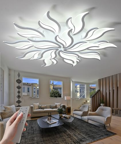 Moderne LED Deckenleuchte Weiß 108W 10190LM dimmbare Groß Wohnzimmerlampe 15 Heads Geometrisches Design mit Fernbedienung & Memory Funktion Deckenbeleuchtung Schlafzimmer Augenpflege Deckenlampe 100cm