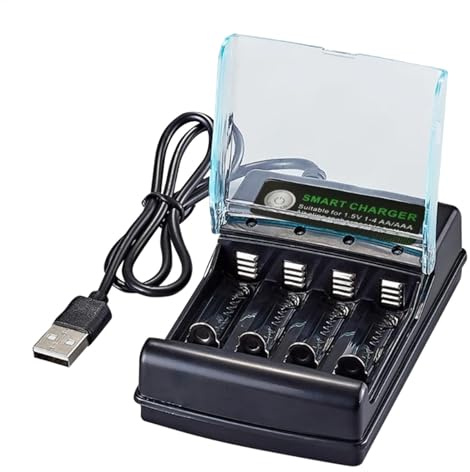 Chargeur de batterie AA à 4 baies – Chargeur de batterie AA AAA à charge rapide – Chargeur de batterie avec indicateur de batterie alcaline pour piles alcalines de 1,5 V