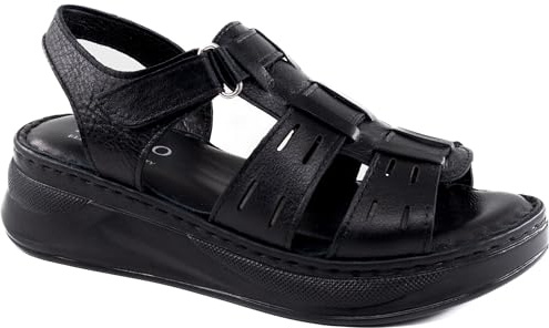 Lusco Women's Leather Platform Sandals, Blue, Comfort Slingback, White Sole (Black, UK Footwear Size System, Adult, Women, Numeric, Medium, 5)