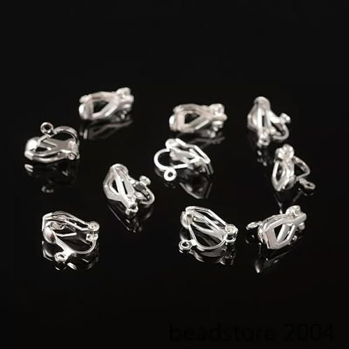 20x Silberfarbene Ohrclip-Rohlinge aus Messing, Konverter-Beschläge, Nicht durchbohrt, 13 mm, Standard
