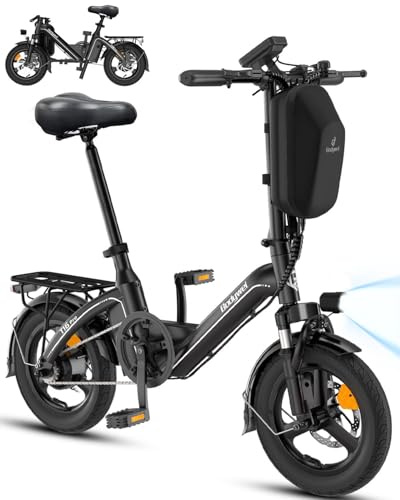 Bodywel T16PRO Bicicleta Eléctrica Plegable, 14 Mini E-Bike, 4.5 Pulgadas Pantalla LED, Batería 36V/10Ah, Frenos de Doble Disco y Suspensión Delantera