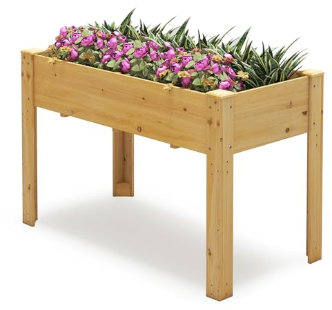 GOPLUS Hochbeet ohne Ablage, Gartenbeet aus Tannenholz, Pflanzkasten mit Abflusslöchern, Kräuterbeet Pflanzbeet für Garten & Terrasse, 120,5 x 60,5 x 81,5 cm (ohne Ablage,Natur)