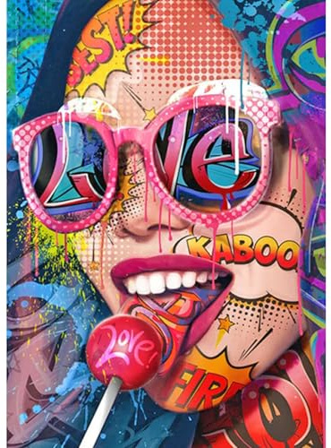 JICFDAO Diamond Painting Frau mit Brille 30x40cm Malen nach Zahlen Graffiti Pop Art Stickbilder Diamond Painting Glitzer Diamant Malerei Bilder Erwachsene Abstrak Basteln, Malen Handarbeiten