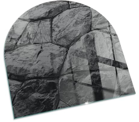 Funkenschutzplatte für Kamin 100x100 cm Halbrund Schutzplatte Elegantes Design Stilvollem Motiv Hitzeschutz Dekorative Glasbodenplatte Glasboden Hartglas - Natursteinmuster