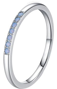 Wycian Damenringe Zart Eheringe Opal Weißgold 9K Au375 Runde Form Opal Größe 53 (16.9) Vorsteckring für Damen Einfach Schmuck Geschenk