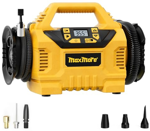 MaxMore Portable Tire Inflator/deflator Compatible with DeWalt 20V Battery (Tool Only),160 PSI High Pressure Cordless Air Compressor Pump, Digital Gauge, Auto Shut-Off, LED Light for Car, Bike, Balls