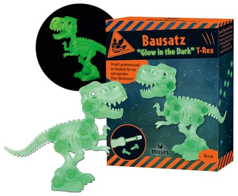 Moses. Dino Bausatz Glow in-The Dark - leuchtender Dino-Bausatz mit Werkzeugen, 21 Teile inkl. Anleitung, T-Rex zum Zusammenbauen, DIY-Spielzeug für Kinder ab 6 Jahren, Weiß