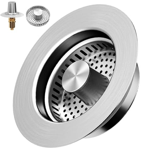 3-i-1 rostfritt stål 304 avloppssil set för diskbänk och tvättställ, popup-ersättning för diskbänksproppar avloppsplugg (Ø 72–90 mm, djup >30 mm) – anti-igensättning och luktfri