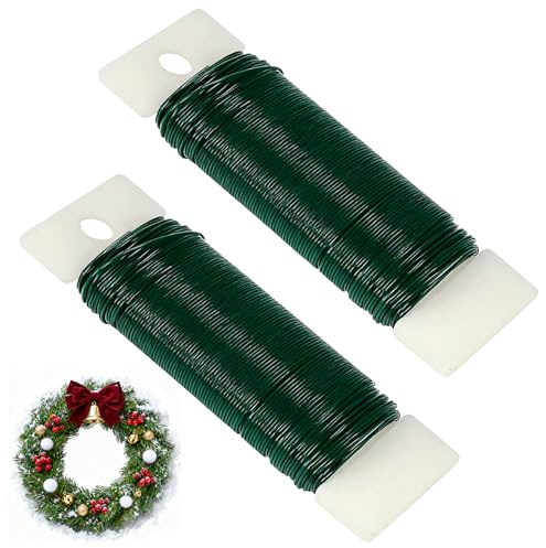 2 Pack Florist Wires, Christmas Wreath Making Supplies, 70m 22 Gauge Floral Wire Twist Ties, Plant Ties Garden Wire for Crafts, Christmas Wreaths Tree, GarlandArrangements DIY(Dark Green)