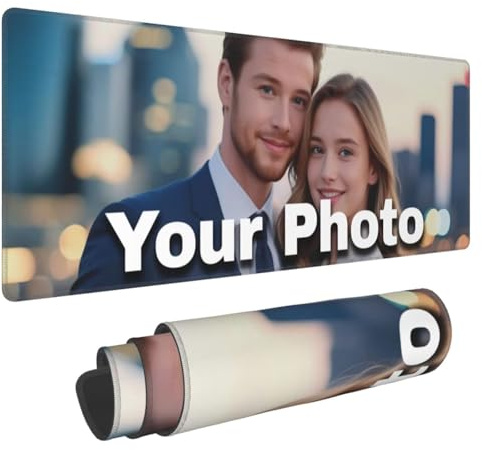 Personalisiertes XXL Mauspad mit Foto, mit Bild und Text Bedruckt, Mousepad Personalisiert Selbst Gestalten, rutschfeste Unterseite, für Büro Gaming - strapazierfähig (30x80cm/12x31.5in)