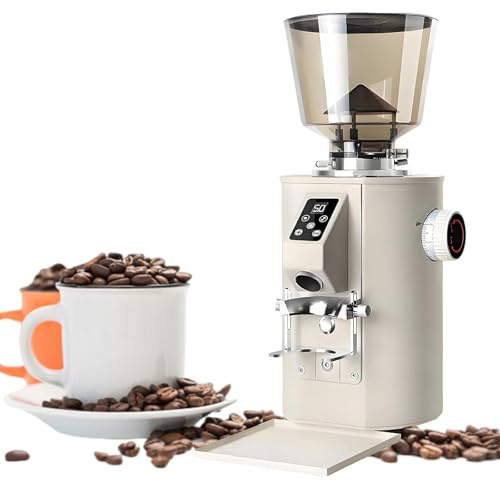 XEEAOFE Moulin à Café Commercial Électrique, Moulin à Café Électrique à Meules Plates avec Réglages par Écran Tactile, Machine à Espresso avec Grande Trémie 1Lb/453g Beige