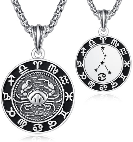 KINGWHYTE 12 Sternzeichen Anhänger Kette für Herren 925 Sterling Silber Konstellation Kette 22mm Astrologie Horoskop Anhänger Runde Tierkreiszeichen Halskette Sternbilder Schmuck Geschenke für Männer