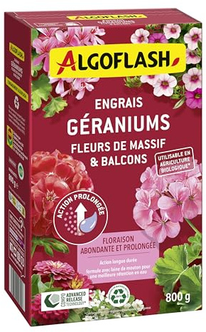 Algoflash Engrais Géraniums, Fleurs de Massifs et Balcons, Utilisable en Agriculture Biologique - 800 g