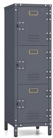GOPLUS Casier Vestiaire Metallique à 3 Portes Verrouillables, 30x36x100 CM, Armoire Vestiaire Industriel, Combinaison Personnalisé avec Étagère Verticale Empliable, Idéal pour Bureau, École, Garage