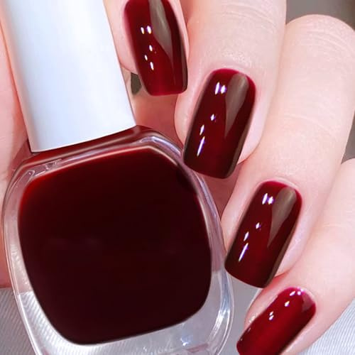 Cherry Red Nail Polish Quick Dry Dark Red Nail Varnish, Water Based Formula & Breathable Christmas Burgundy Nail Varnish Long Lasting Red Nail Polish Diy Salon Manicure at Home
