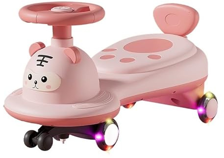 wiggle cykel Åkleksak med blixthjul, anti-rullning, gåstol från fot till golv, vickbil balanscykel(Roze)
