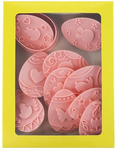 Homeponnew Set di 10 formine per biscotti pasquali, forme uniche per dolci festivi, stampi a forma di coniglio, uova e fiori, in polipropilene robusto e riutilizzabile