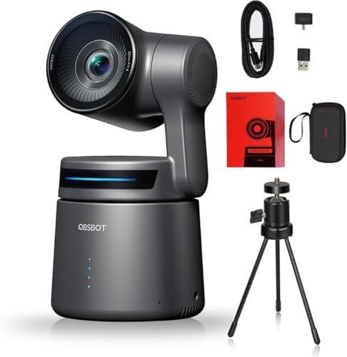 OBSBOT Tail Air NDI Activated, Streaming Webcam 4K 60 FPS con Tripod | Tracciamento AI, Telecamera PTZ, App Intelligente, Controllo Gestuale, HDMI/PoE/USB‑C/Wireless, Videocamera per Chiesa/Sport