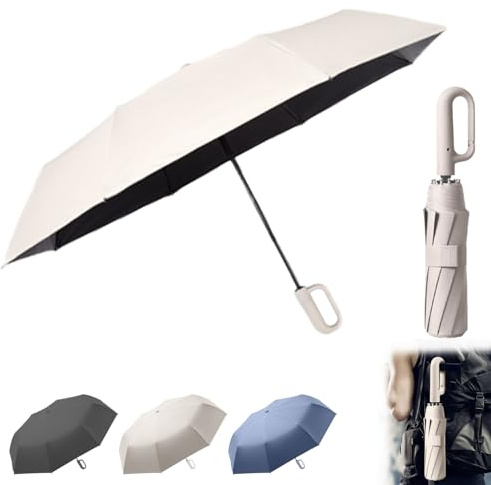 erised's bifrost Parapluie Pliant Compact de Voyage, Design Poignée Mousqueton, Automatique, Léger et Portable, Soleil/Pluie, Protection UV, Téflon,8 Baleines, Pour Sac à Dos, Homme Femme