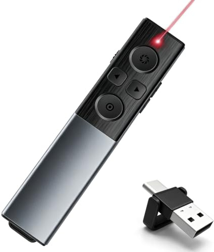 Telecommande Ordinateur Powerpoint,Usb/Type C 2 En 1 Powerpoint Clicker, Presenter Avec Volume Et Boîtier Aluminium,2.4ghz Rechargeable Pointeur De Présentation Sans Fil Pour Présentation,Enseignement