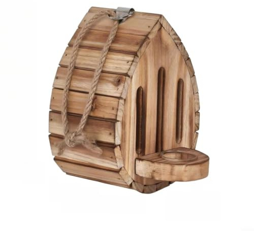 LatoYard Maison papillon en bois et mangeoire pour extérieur, abri de jardin en bois naturel en forme de larme, décoration murale 17,8 x 12,7 cm