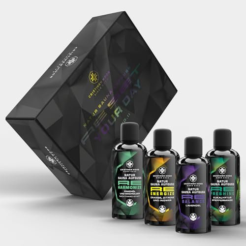 Saunaaufguss Set Re Collection Set 2 - Re Harmonize, Re Energize, Re Balance, Re Freshing 4x100 ml - CristinenMoor Natursaunadüfte ohne synthetische Duftstoffe in edler Umverpackung