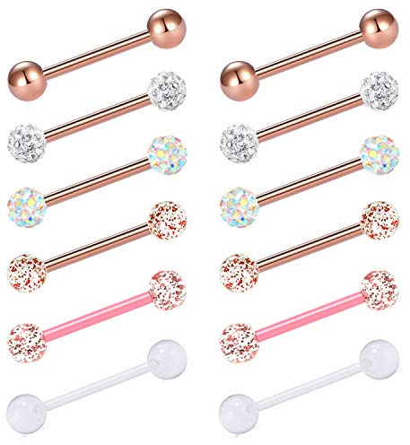 Zolure 14G 12 Stücke Kristallkugel Nipplerings Barbell Piercing Zungenpiercing Schmuck