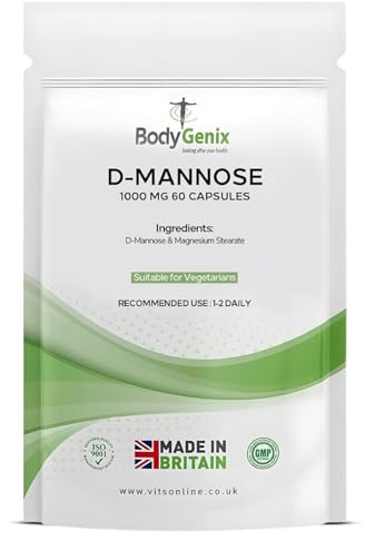 Bodygenix D-Mannose 1000mg Capsules High Strength UTI Treatment Immune System Support Vegan Food Supplement - 60 Capsules 2 Month Supply