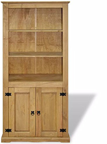 tidyard Schrank Vitrinenschrank Bücherschrank Flurschrank im Mexiko-Stil, inkl 3 offenen Regalb?den + 1 Schrankfach mit Doppeltür, aus Kiefernholz, Braun, 80 x 40 x 170 cm (L x B x H)