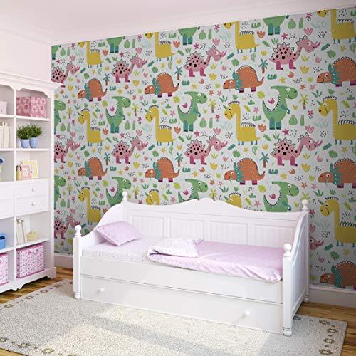 MEGADECOR DECORATE YOUR HOME Fotomural Decorativo Infantil con Motivos de Animales Dinosoaurios Varias Medidas y Materiales (Vinilo Autoadhesivo, 350 cm x 250 cm)