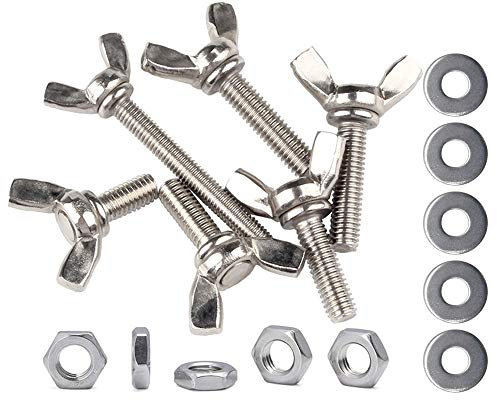 ZLYY Flügelschrauben-Set, M6 x 45 mm, 1 mm Teilung, Edelstahl, metrische Flügelschrauben, (enthält: Sechskantmutter, flache Unterlegscheibe)