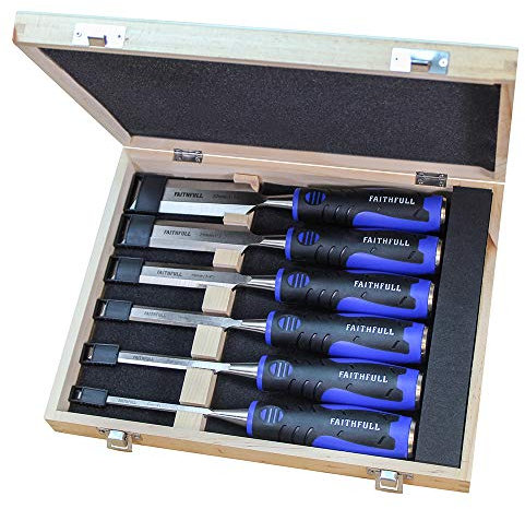 Faithfull FAIWCSGS6WB Soft-Grip Bevel Edge Chisel Set of 6 in Wooden Case