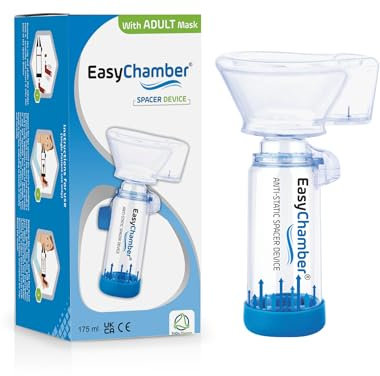EasyChamber Anti-Static Spacer Device with Adult Mask, Inhaler Chamber, use with Metered Dose Inhaler, BPA and Latex Free