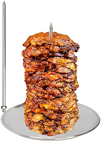 DOLAMOTY BBQ Vertical Skewer for Al Pastor chicken gyro Pan meat Hack Gaucho, for Home Made Tacos Al Pastor, Shawarma, Brazilian Churrasco,Stainless Steel, with 8 inch & 10 inch stick