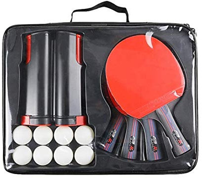 AllForYou 4 stücke Ping Pong Schläger Tisch Tennisschläger Set mit einziehbaren Netz 8 Bälle Lange Griff Klingen Paddel Indoor Multiplayer Sport