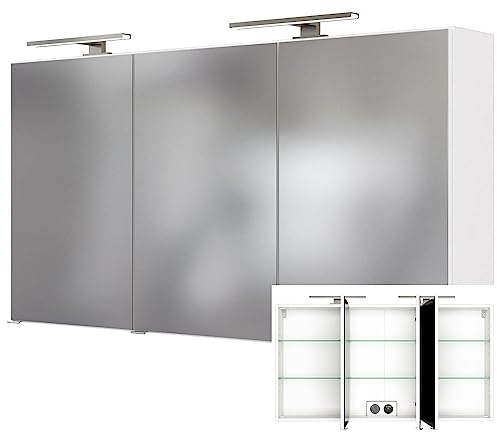 Lomadox Badezimmer Spiegelschrank mit Doppel-LED-Beleuchtung FLORIDO-03 in weiß B/H/T 120/64/20 cm