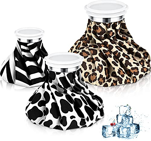 3 Pieces Ice Bags for Injuries Reusable Hot and Cold Pain Relief Ice Bag 6/9/10 inches for Sports Knee Head Leg Injury(Animal Print)