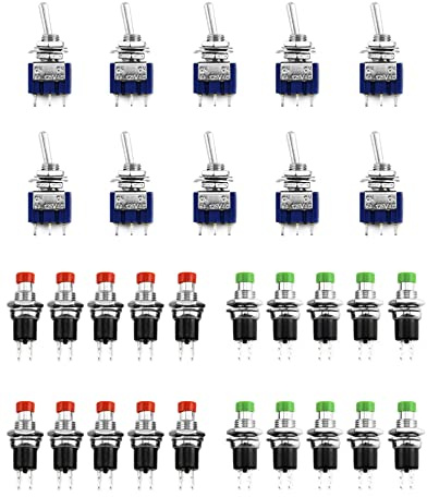 QWORK® Set di 30 Micro Interruttore, 10 x Micro Interruttore a Levetta 125V 6A 3 Pin 2 Posizioni & 20 x Momentaneo Interruttore a Pulsante Tattile 250V 1A 2 Pin