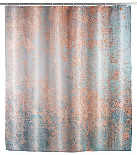 WENKO Anti-Schimmel Duschvorhang Agate, antibakterieller Textil-Vorhang für Dusche und Badewanne, waschbar & wasserabweisend, mit 12 Vorhang-Ringen zur Befestigung an der Duschstange, 180 x 200 cm
