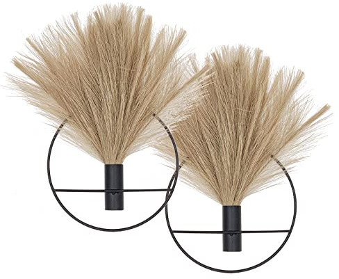 Pretty Jolly Boho Wall Decor, Wall-Mounted Metal Art, Hanging Artificial Pampas Display, Living Room, Bedroom, Bathroom, Diningroom, Fake Faux Plant 2 Pack Black Brown
