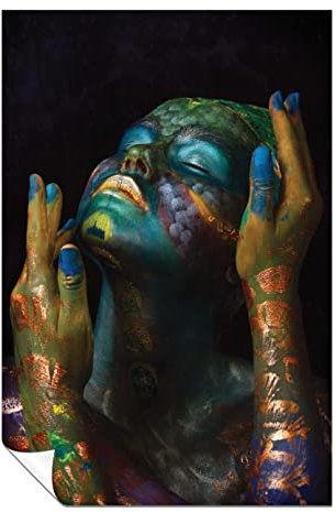 Panther Print Fine Art Prints Woman in Metallic Blue & Green Face & Body Paint Portrait Artistic Unframed Poster, Pictures for Home Walls, Bedroom, Living Room & Bathroom Decor 91x61cm (36x24in)