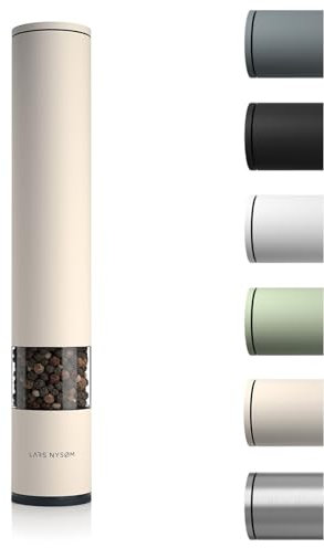 LARS NYSØM Salz Pfeffer Mühle manuell groß (28,8cm) mit einstellbarem Keramik-Mahlwerk von grob bis fein I Design Gewürzmühle (1 Stück) (Almond Beige)